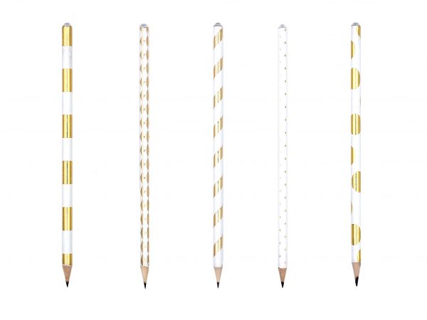 Stripes and Dot Golden Foiled White Wooden Crystal Pencils
