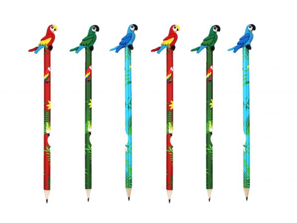 Novelty Parrot Pencil with Rubber Parrot Toppers