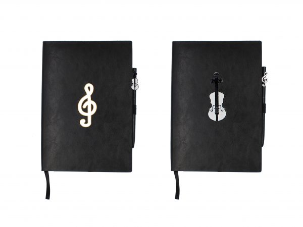 Black PU Leather A5 Size Music Note Violin Notebook For Presents
